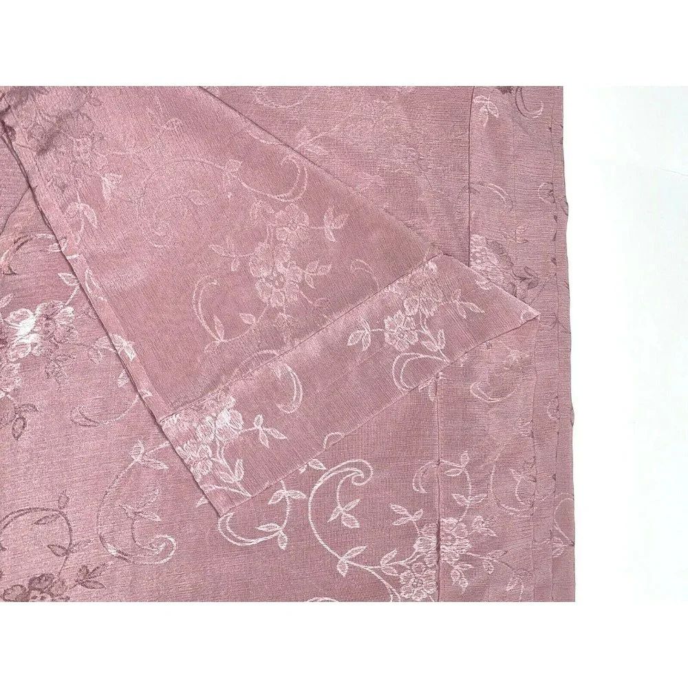1 Vintage Pink Mauve Curtain Drape Attached Valance Tassel Damask Print Luxury